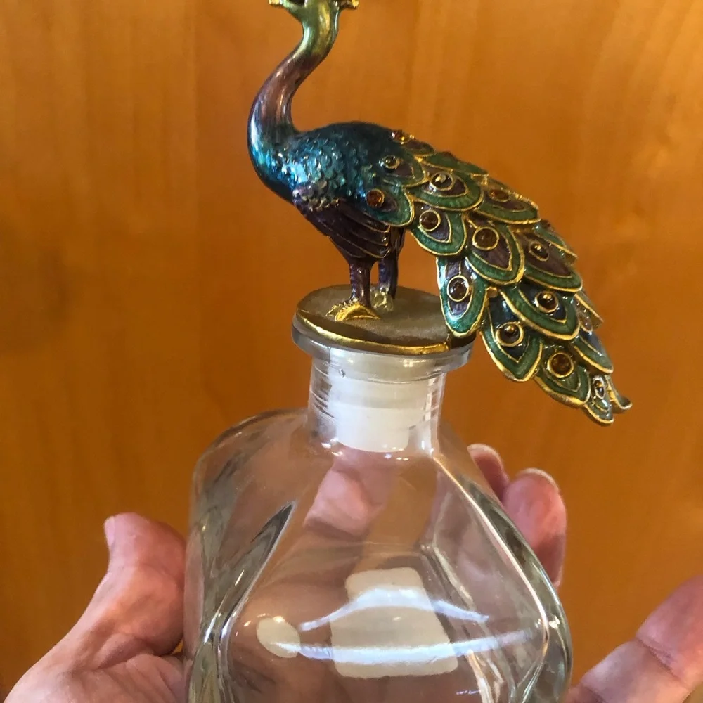 Pier 1 Imports Peacock Perfume Bottle ( EMPTY) 5 1/2” x 2 1/2”